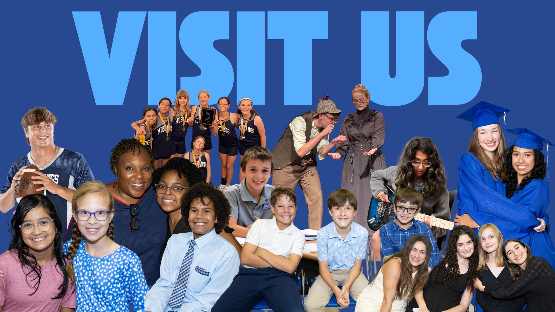 Collage of students with the words "visit us" over the collage.